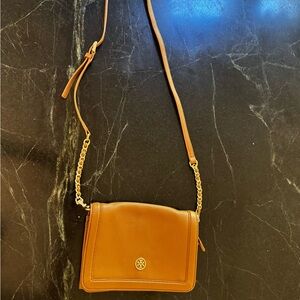 Tory Burch camel tan pebbled Leather Crossbody Bag convertible to clutch